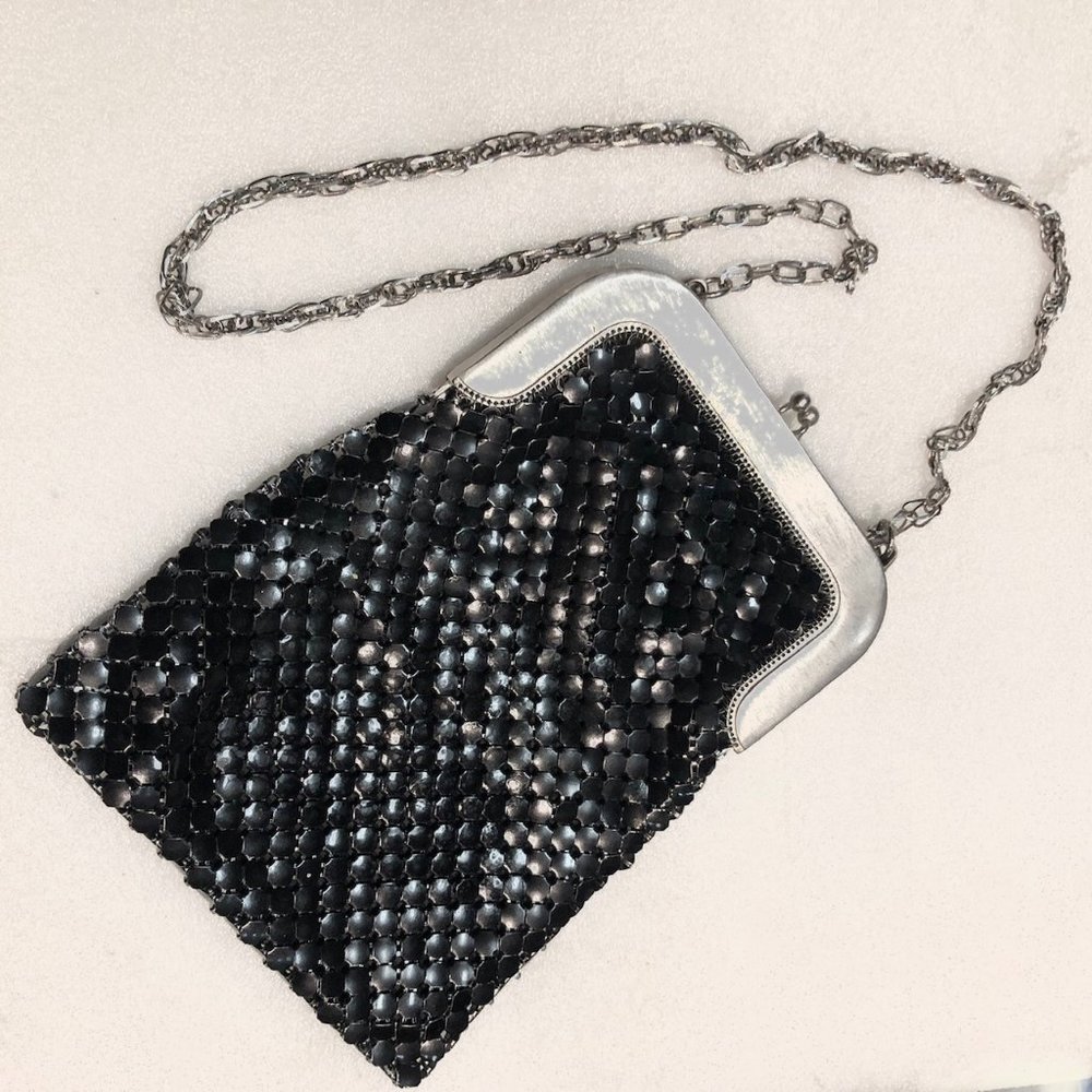 Vintage Whiting & Davis Art Deco Black Mesh Evening Bag